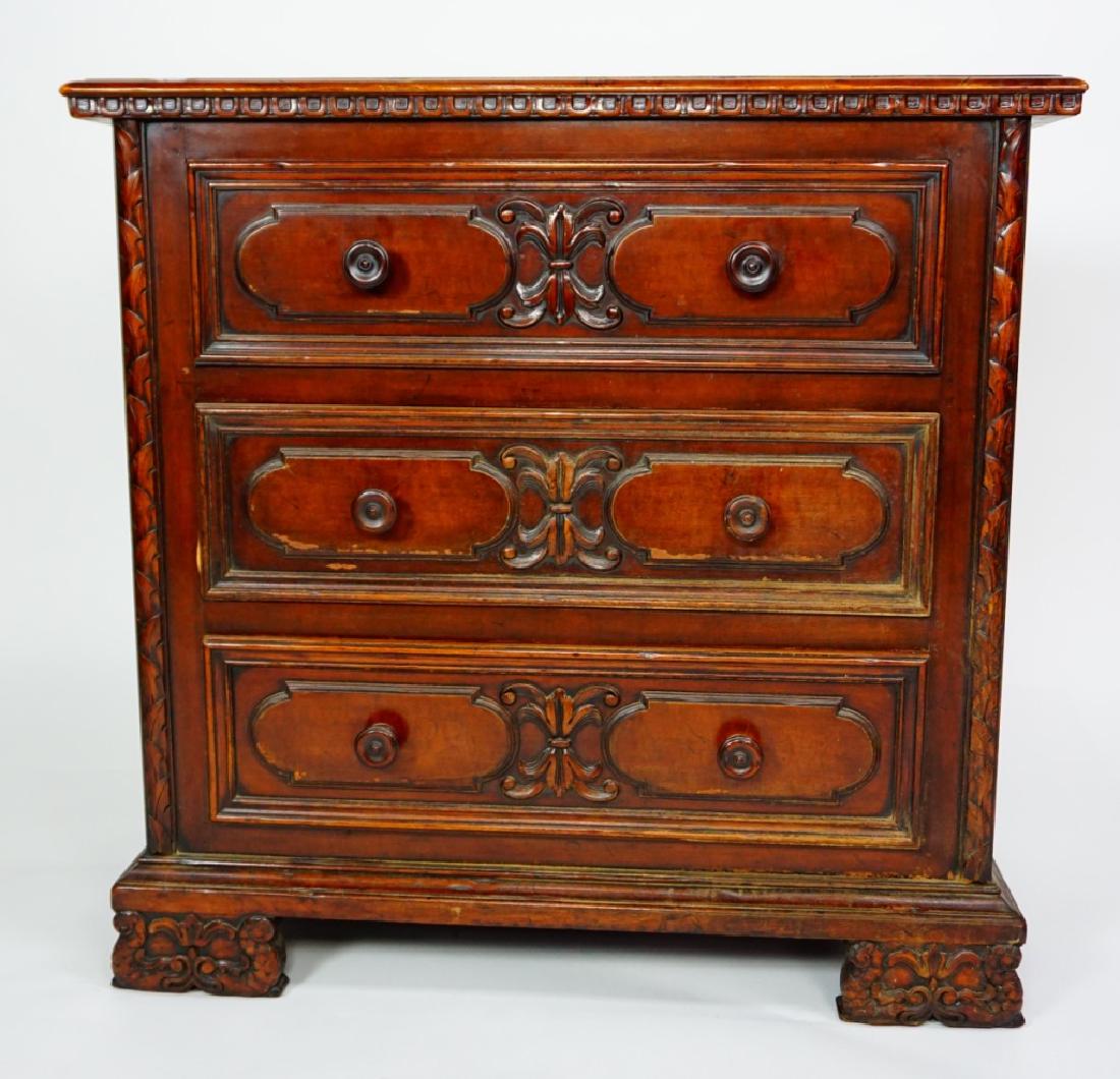 ANTIQUE ROBERT IRWIN LOW CHEST: ANTIQUE ROBERT IRWIN LOW CHEST Designed by J. Stuart Clingman; 3 drawers with raised panel and wood knobs (Signed J. Stuart Clingman)