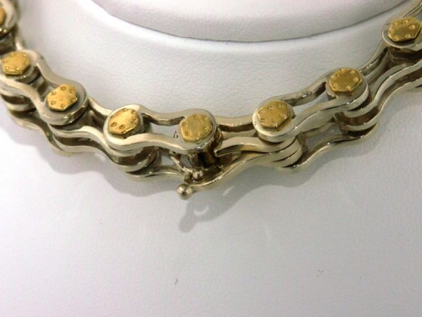 262: 18K White  Yellow Gold Bike Chain Bracelet