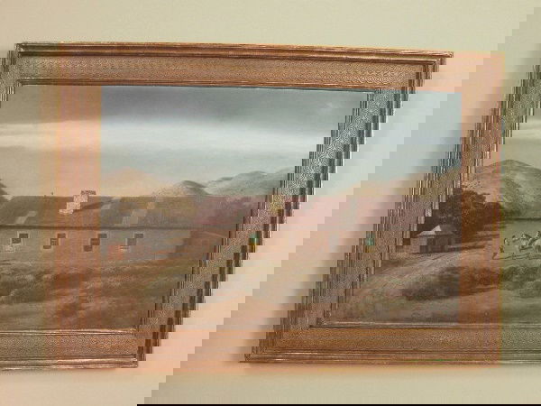 Original Peter Hurd "Summer Moonlight" 1973: Original Peter Hurd "Summer Moonlight" 1973 This is an original painting, entitled "Summer Moonlight," by Peter Hurd, dated 1973. This egg tempura on acrylic gesso depicts a young woman visiting with