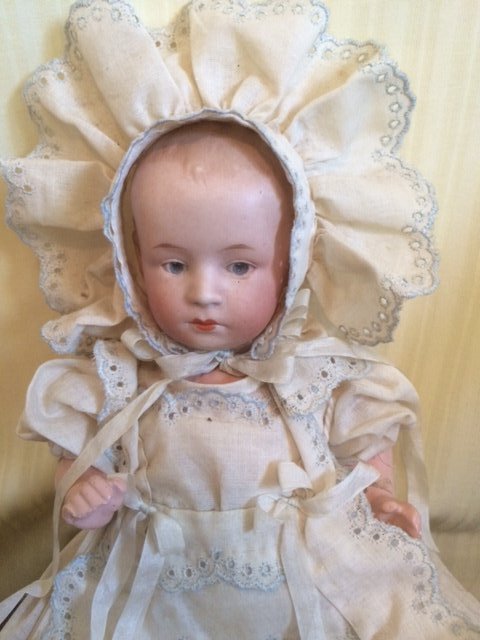 Ca 1890s cabinet size RARE CHRACTER HUEBACH BISQUE DOLL (1 of 7)