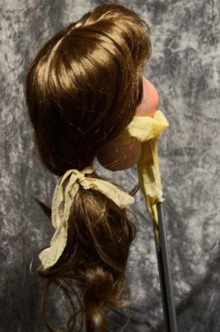 STUNNING VINTAGE HUMAN HAIR FOR JUMEAU BEBE 1/10: BEAUTIFUL VINTAGE HUMAN HAIR DOLL WIG TAGGED " BELL CERAMICS / MADE IN CHINA / SIZE 14 VINTAGE LACE TIE LOVELY WIG IN EXCELLENT CONDITION