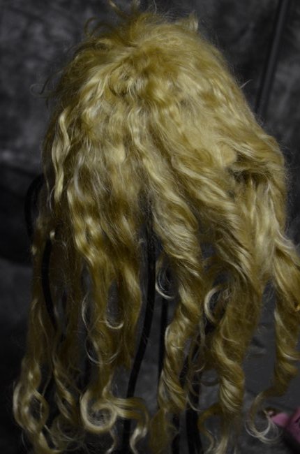 STUNNING ANTIQUE HUMAN HAIR FOR JUMEAU BEBE 9/10: BEAUTIFUL ANTIQUE/VINTAGE PLATINUM BLONDE HUMAN HAIR DOLL WIG WITH PARTIAL RINGLET CURLS NICE CONDITION