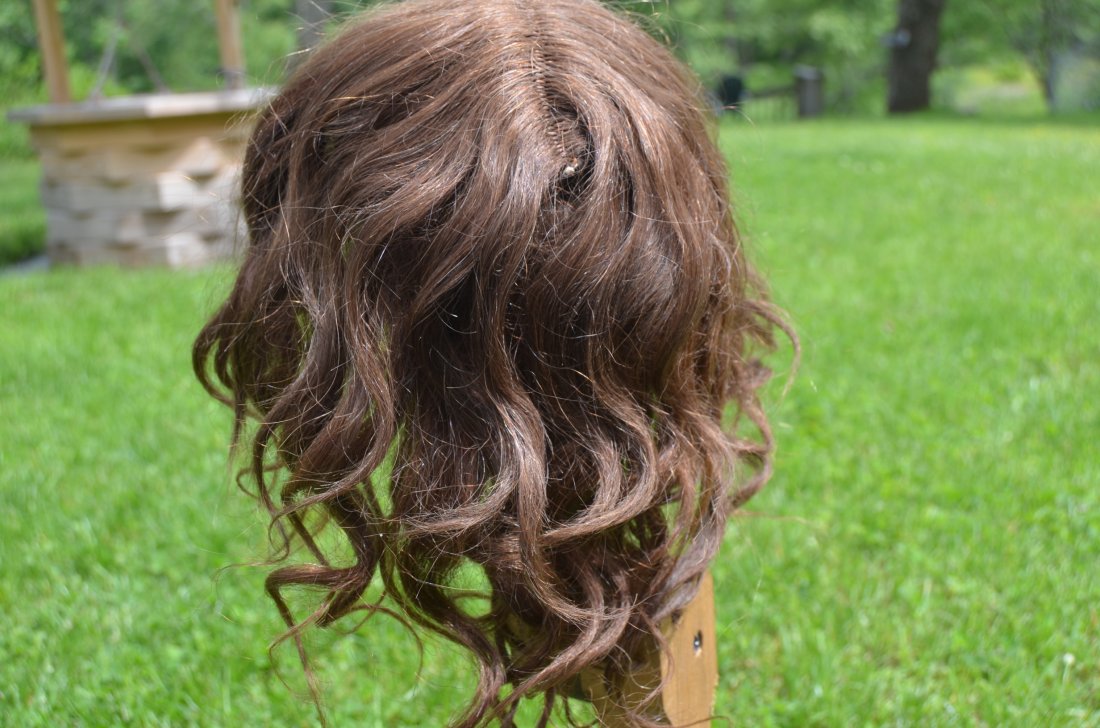 RARE LARGE ANTIQUE FULL WIG FOR JUMEAU 2/4: BEAUTIFUL ANTIQUE BRUNETTE HUMAN HAIR DOLL WIG VERY THICK GREAT CONDITION