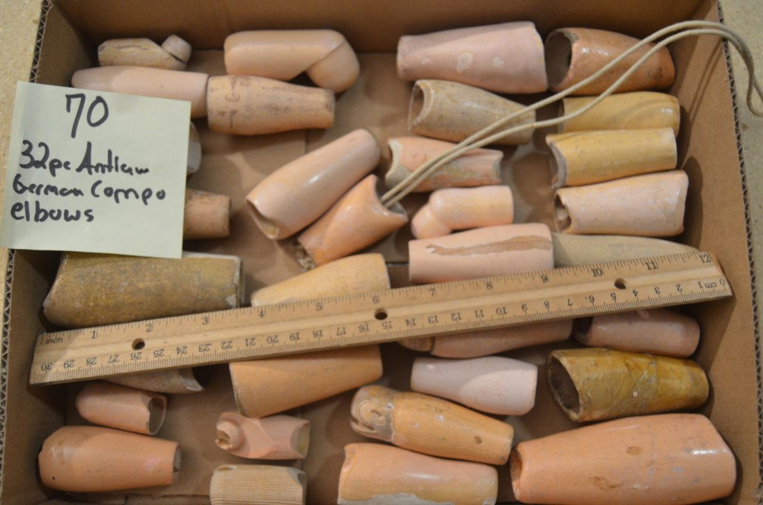 32pc LOT OF ANTIQUE GERMAN COMPOSITION ARM PARTS (1 of 1)