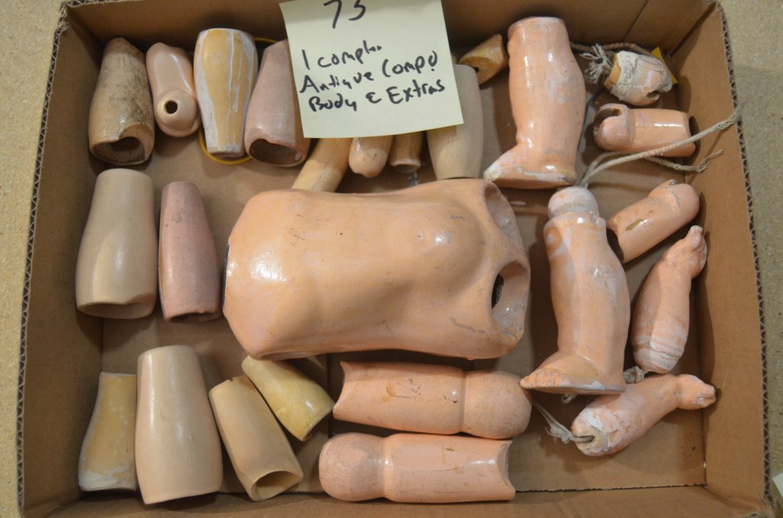 COMPLETE ANTIQUE COMPOSITION DOLL BODY & EXTRAS (1 of 1)