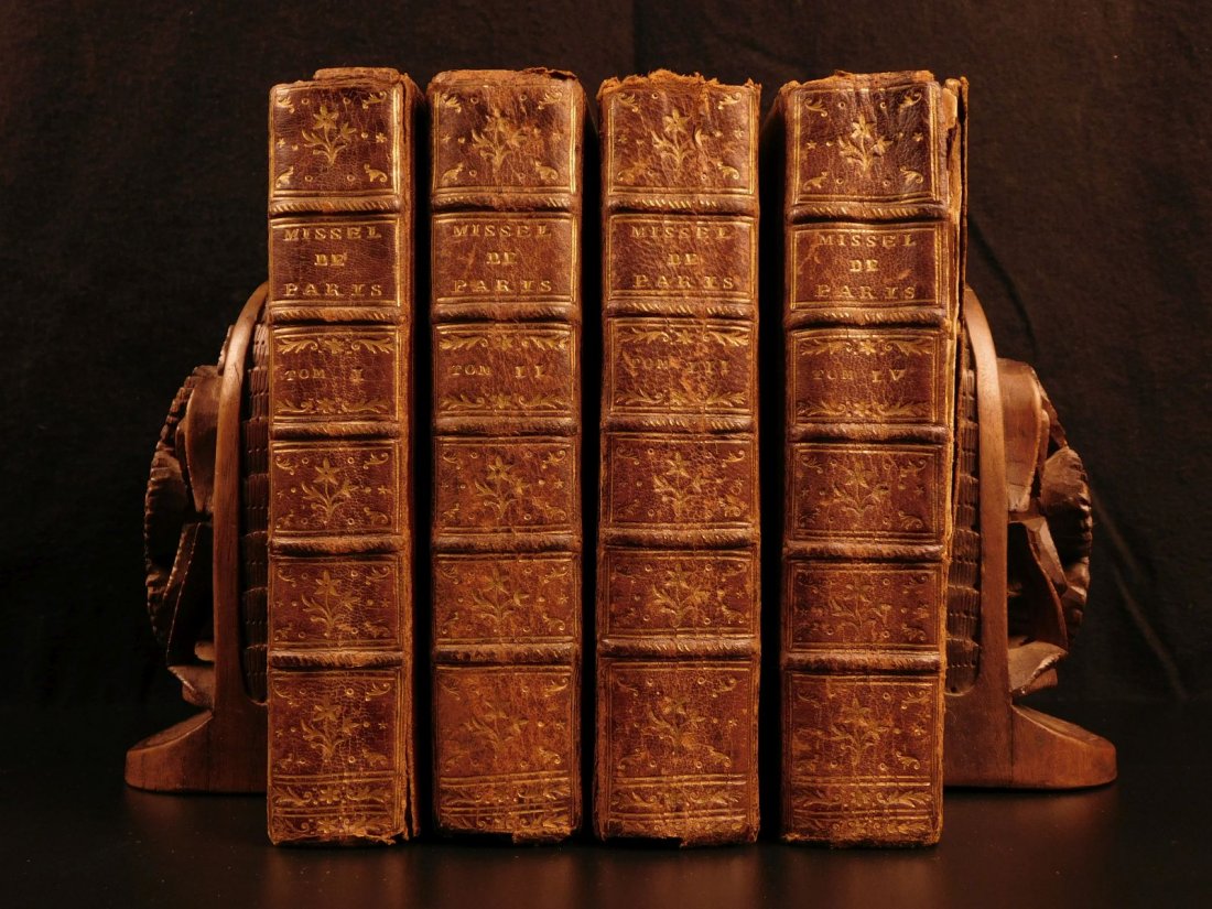 1752 Catholic Missal of Paris Latin & French Liturgy: 1752 Catholic Missal of Paris Latin & French Liturgy Prayers Breviary France A rare, mid-18th-century Catholic Missal published in Paris. This set was printed in double-column format with both Latin a