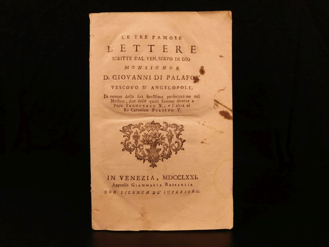 1771 Letters of Juan de Palafox Bishop of Puebla Spain: 1771 Letters of Juan de Palafox Bishop of Puebla Spain Pope Innocent X Philip IV Juan de Palafox was a 17th-century Spanish politician and bishop of Puebla who is remembered for his personal letters t