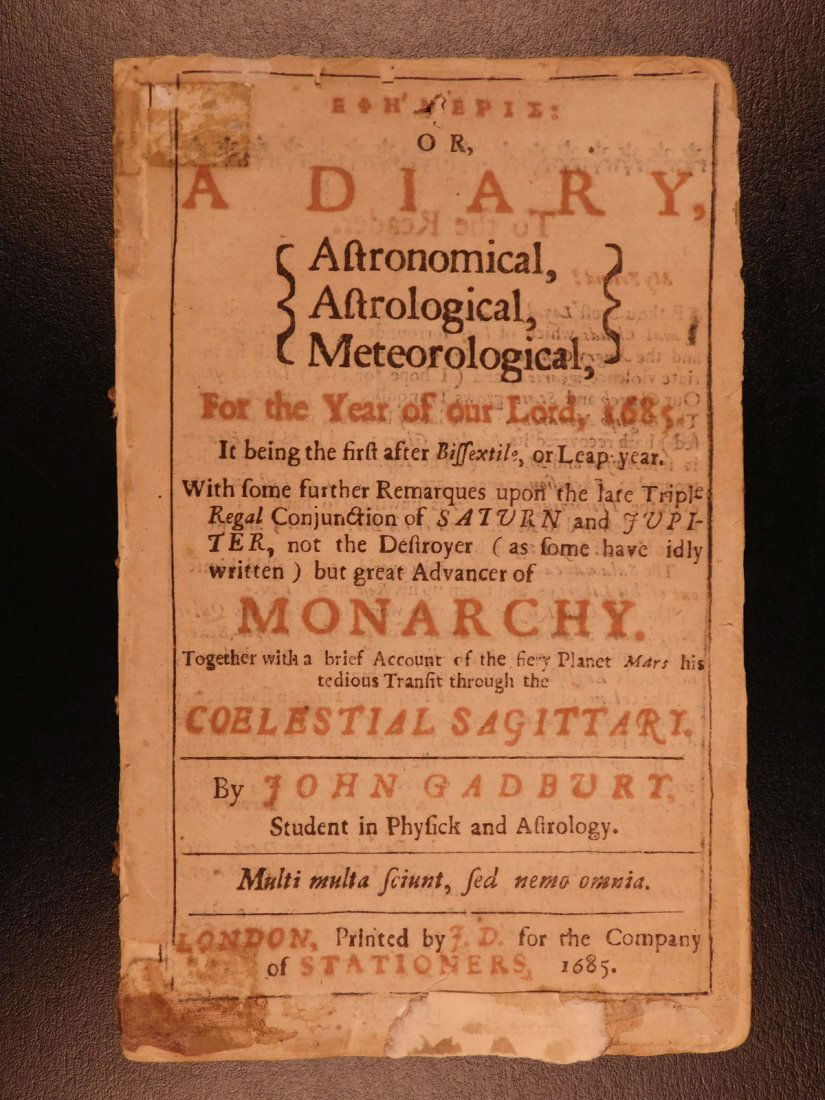 1685 1ed English Astrology Almanac Meteorology Planets (1 of 10)