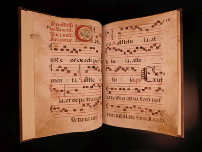 1400s EXQUISITE Medieval Manuscript Antiphonal CHANT: 1400s EXQUISITE Medieval Manuscript Antiphonal CHANT Gregorian Music Catholic Church An incredible, rare collection of medieval antiphonal chant leaves handwritten on vellum. The music is