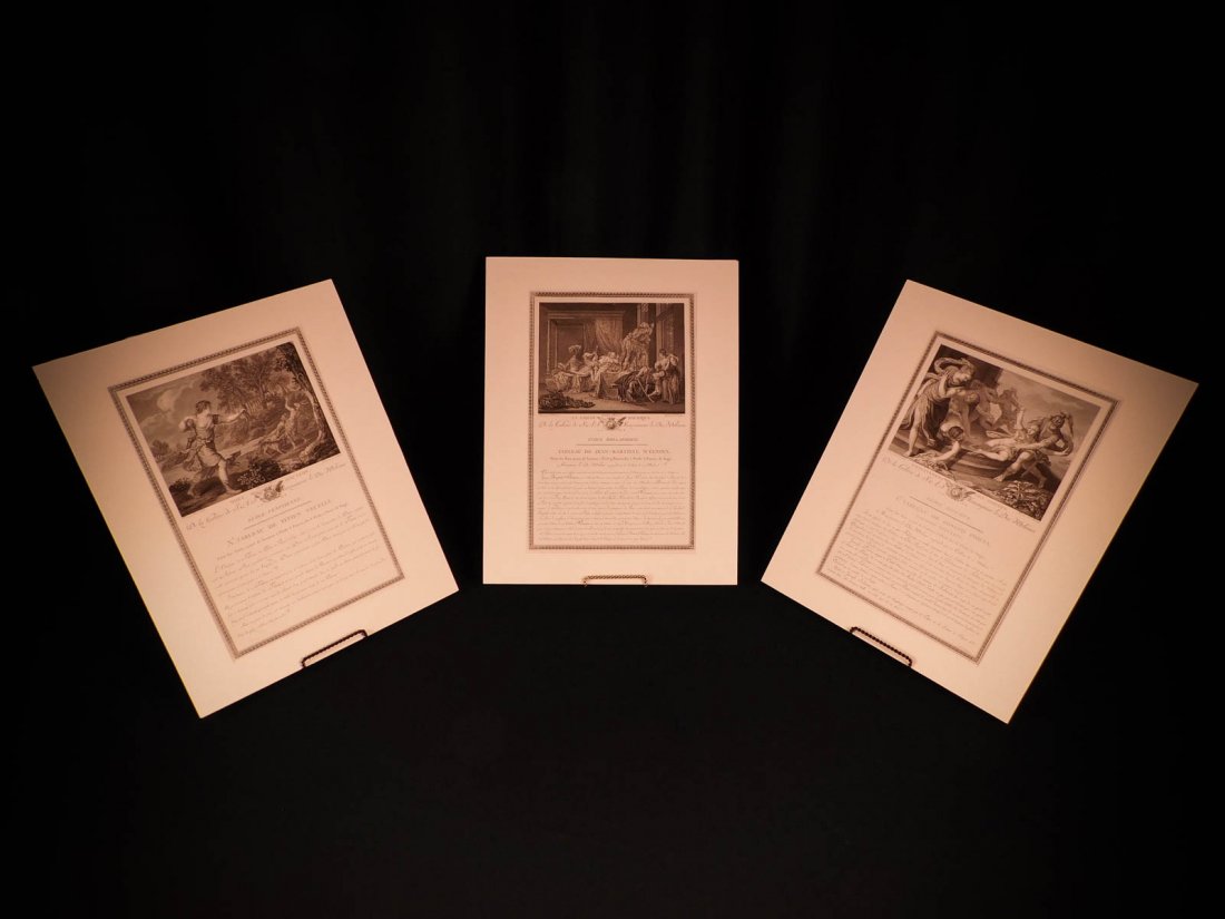 1786 RARE Set of 3 Engravings from Galerie des Palais: 1786 RARE Set of 3 Engravings from Galerie des Palais Royal Titian Weenix ART An impressive set of three huge matted engravings from Jacques Couche’s ‘Galerie du Palais Royal’. This work feature