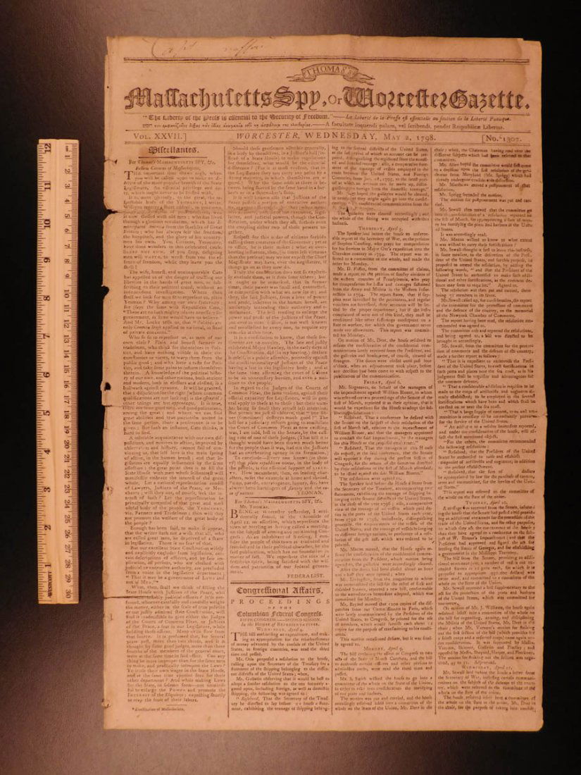 1798 Massachusetts Spy Isaiah Thomas Newspaper American (1 of 10)