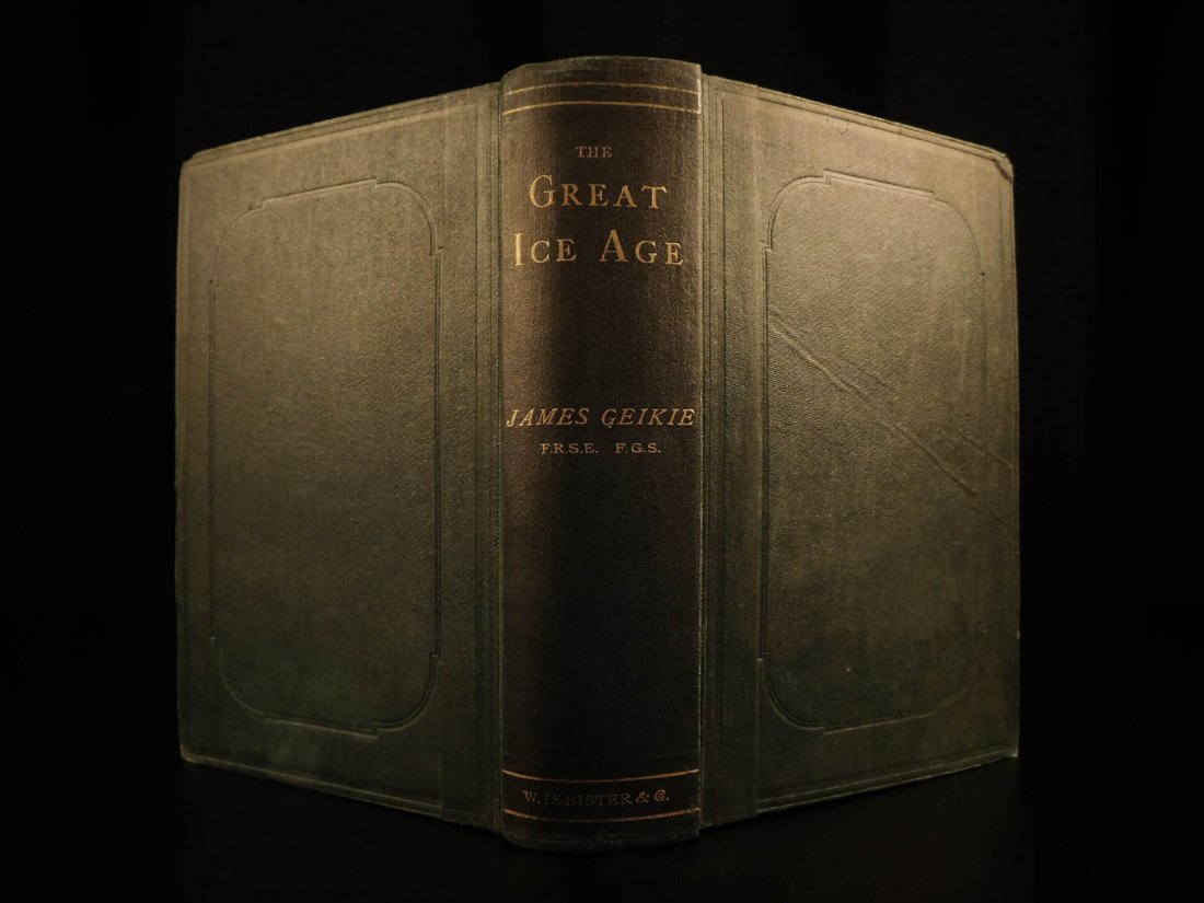 1874 The Great Ice Age Geikie Illustrated Geography: 1874 The Great Ice Age Geikie Illustrated Geography Sediment Glacial Color Maps A rare edition of Geikie’s book ‘The Great Ice Age’ includes illustrations and some black and white and color maps