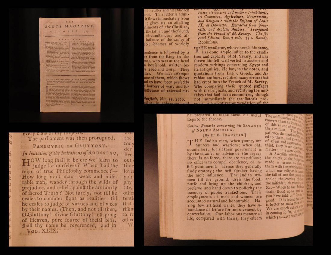 1787 Benjamin Franklin Savages of North America INDIANS (1 of 10)