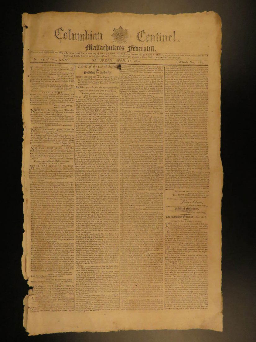 1801 Newspaper Adams Jefferson Congress Ships America (1 of 10)