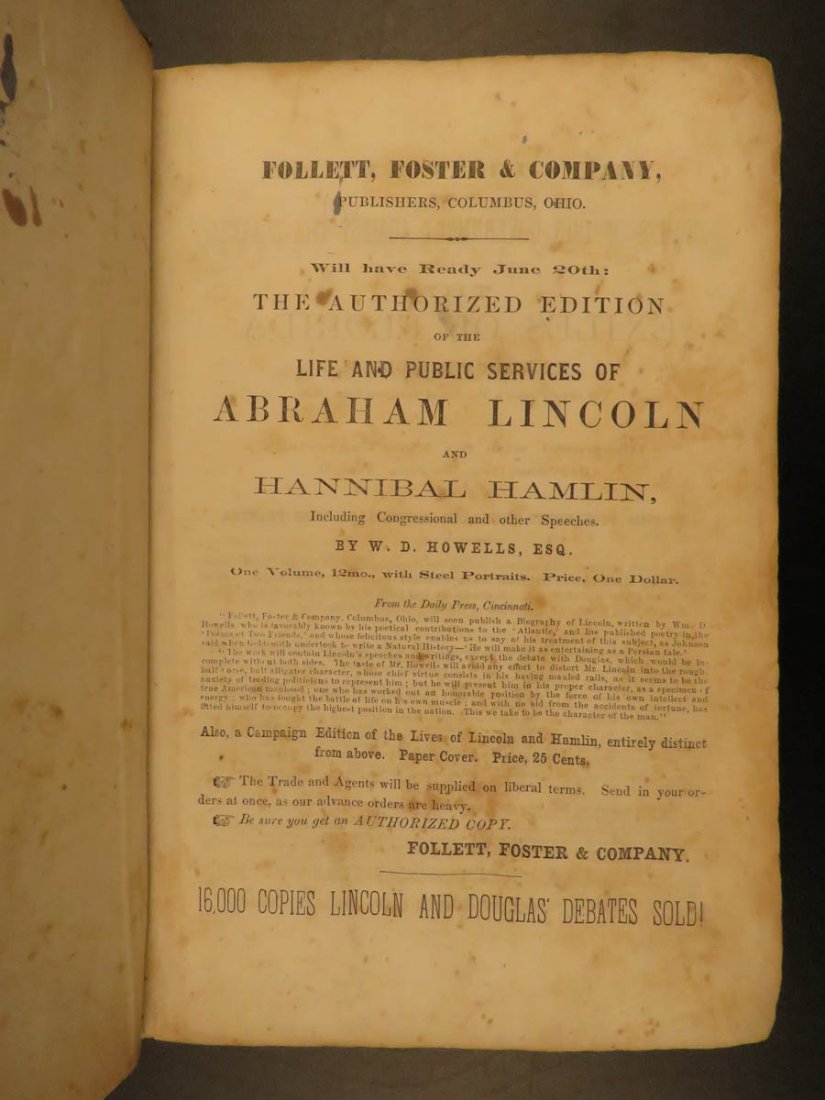 1860 RARE 1st ed Life of Abraham Lincoln & Hamlin SLAVE (1 of 10)
