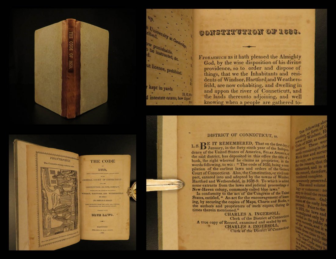 1825 SALEM WITCHCRAFT Blue Laws of 1650 Connecticut: 1825 SALEM WITCHCRAFT Blue Laws of 1650 Connecticut Colonial Witch Trials New Haven This incredible 19th-century record of the Blue Laws of New Haven was a direct correlation to cases during the Salem