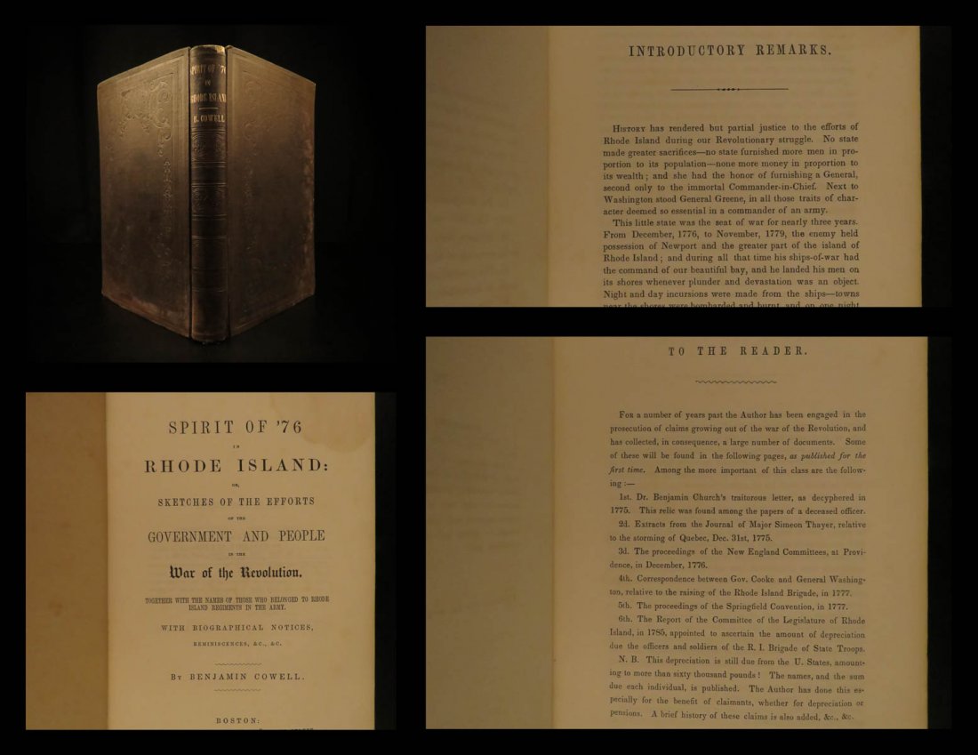 1850 1ed American Revolution Spirit of 76 Rhode Island: 1850 1ed American Revolution Spirit of 76 Rhode Island Indian Slave Washington ‘Spirit of ’76 in Rhode Island’ by Benjamin Cowell is a collection of documents strung together with a narrative of