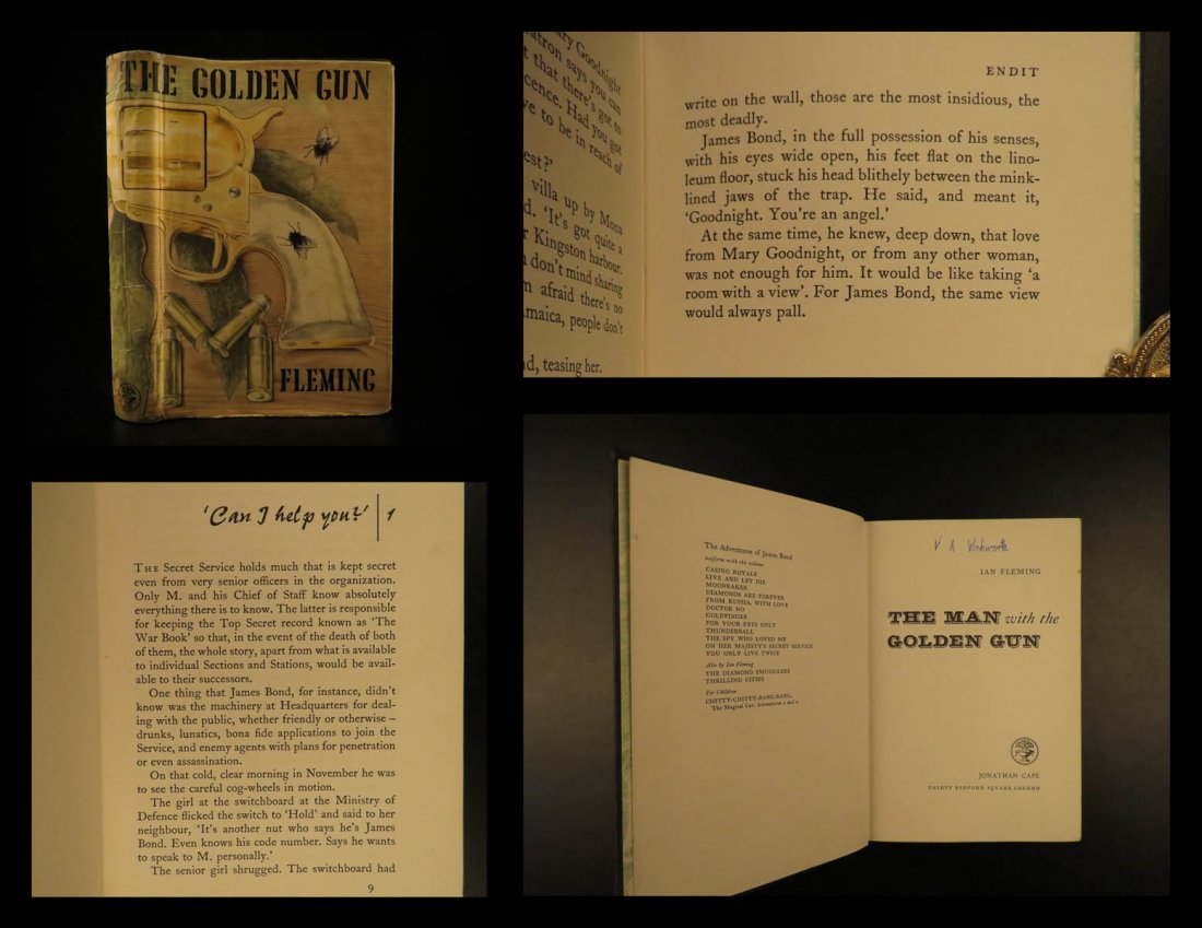 1965 1st ed JAMES BOND Man with the Golden Gun Ian: 1965 1st ed JAMES BOND Man with the Golden Gun Ian Fleming Pistol NOVEL 007 + DJ The James Bond series focuses on a fictional character created in 1953 by writer Ian Fleming (1908 – 1964), who featu