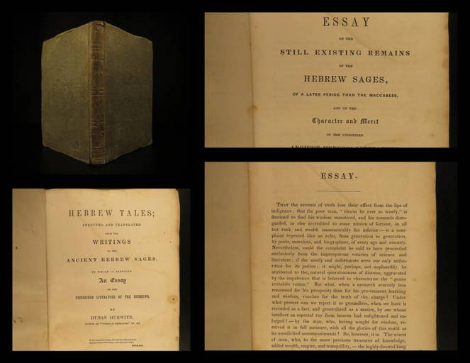 1847 Hebrew Tales Sage Literature Rabbi Hyman Hurwitz