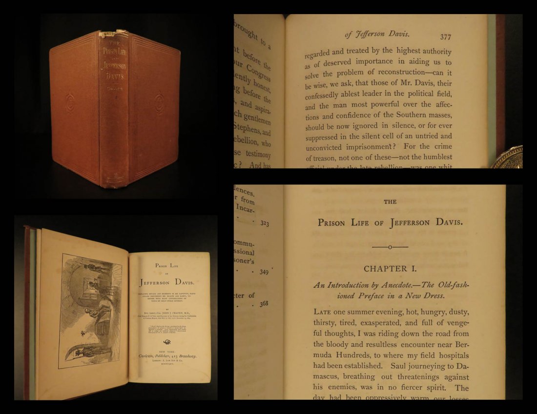 1866 1ed Prison Life of Jefferson Davis Civil War Slave: 1866 1ed Prison Life of Jefferson Davis Civil War Slavery Confederate President "A sympathetic account of Davis's confinement at Fortress Monroe; by the physician assigned to attend him; includes seve