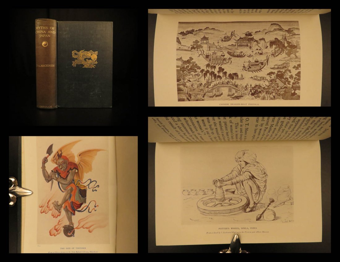 1924 Myths of China & Japan Mackenzie Myth Dragon Jade: 1924 Myths of China & Japan Mackenzie Myth Dragon Jade Taoism Color Illustrated Donald Mackenzie was a 20th-century Scottish journalist and author on religion, mythology and anthropology. “Myths of 