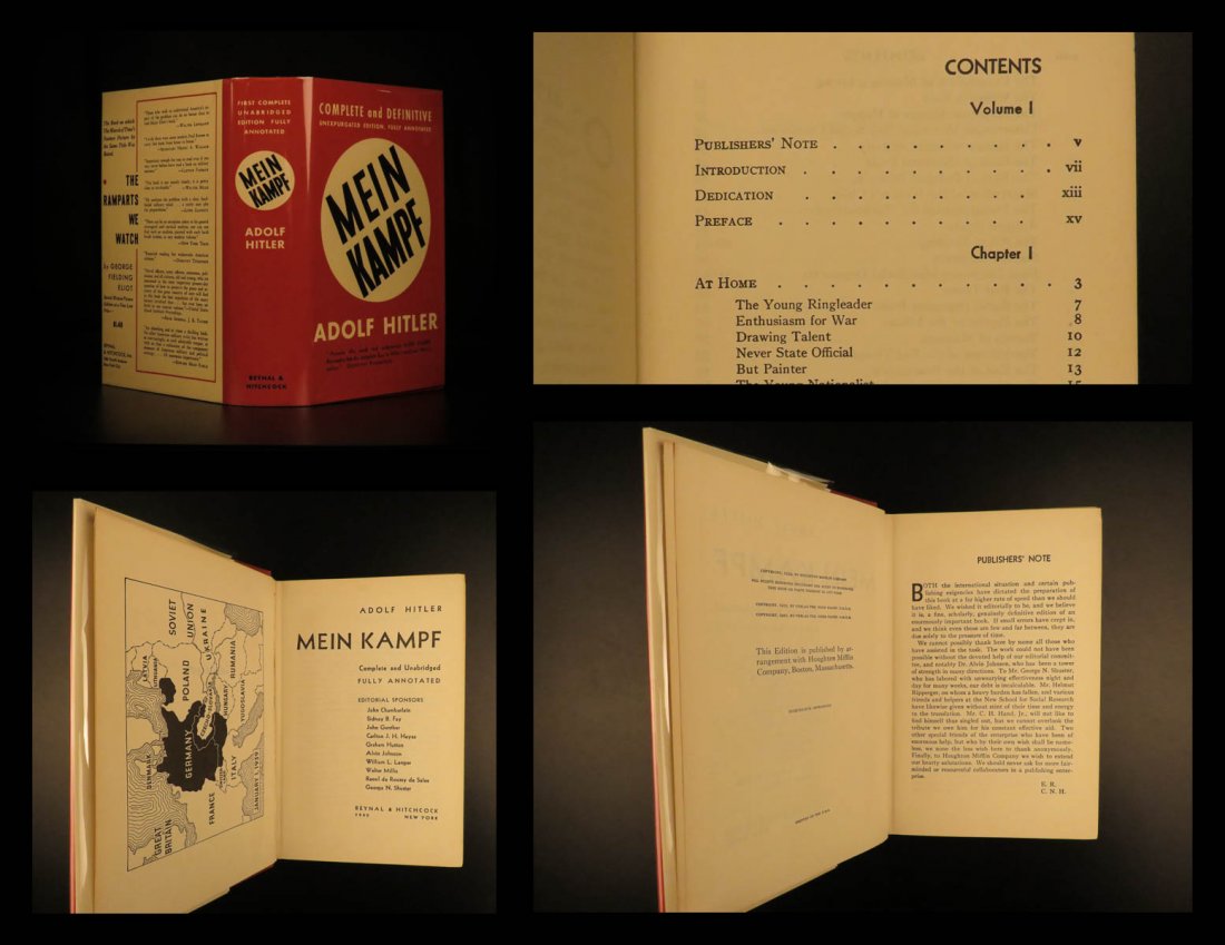 1940 Adolf Hitler MEIN KAMPF World War II Nazi Germany: 1940 Adolf Hitler MEIN KAMPF World War II Nazi Germany Anti-Semitism US ed “The art of reading consists in remembering the essentials and forgetting non-essentials.” ― Adolf Hitler, Mein Kam