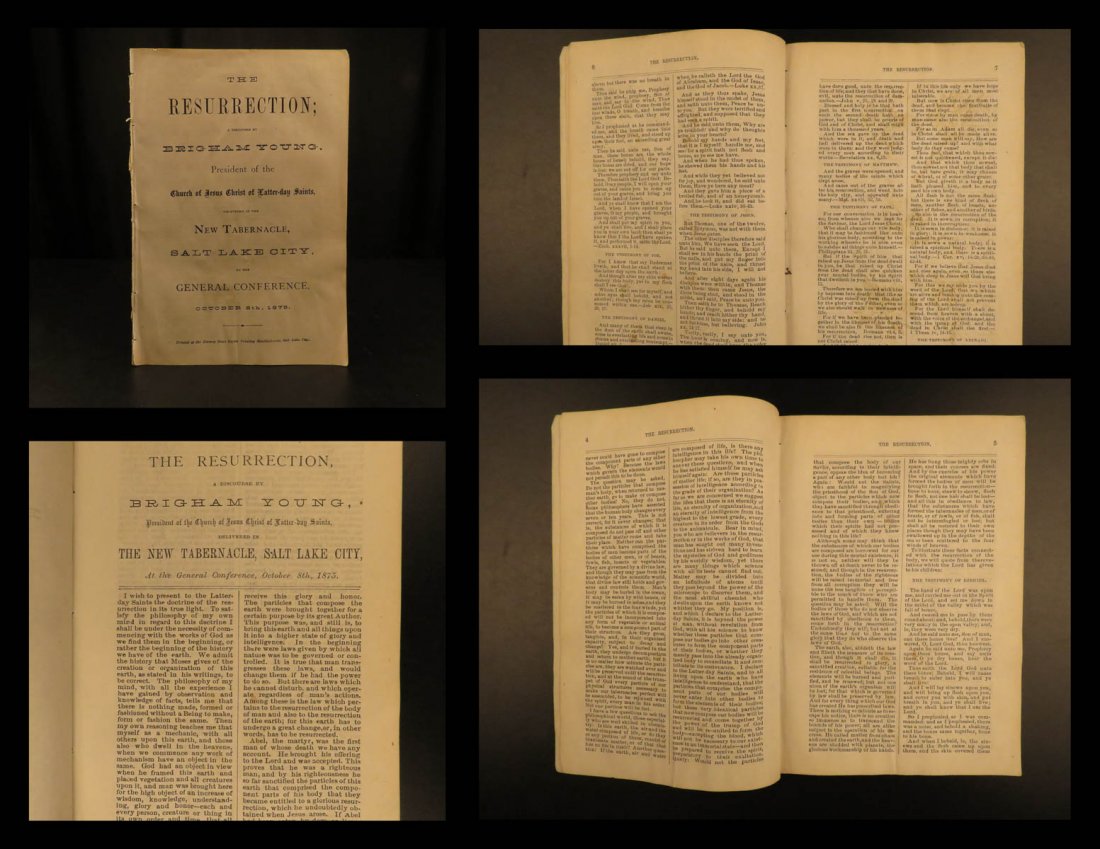 1875 Brigham Young Discourse on Resurrection Mormonism: 1875 Brigham Young Discourse on Resurrection Mormonism Salvation LDS Salt Lake Numerous liturgical texts were published in the 19th-century on Mormonism doctrine, including lesser-known tracts and pam