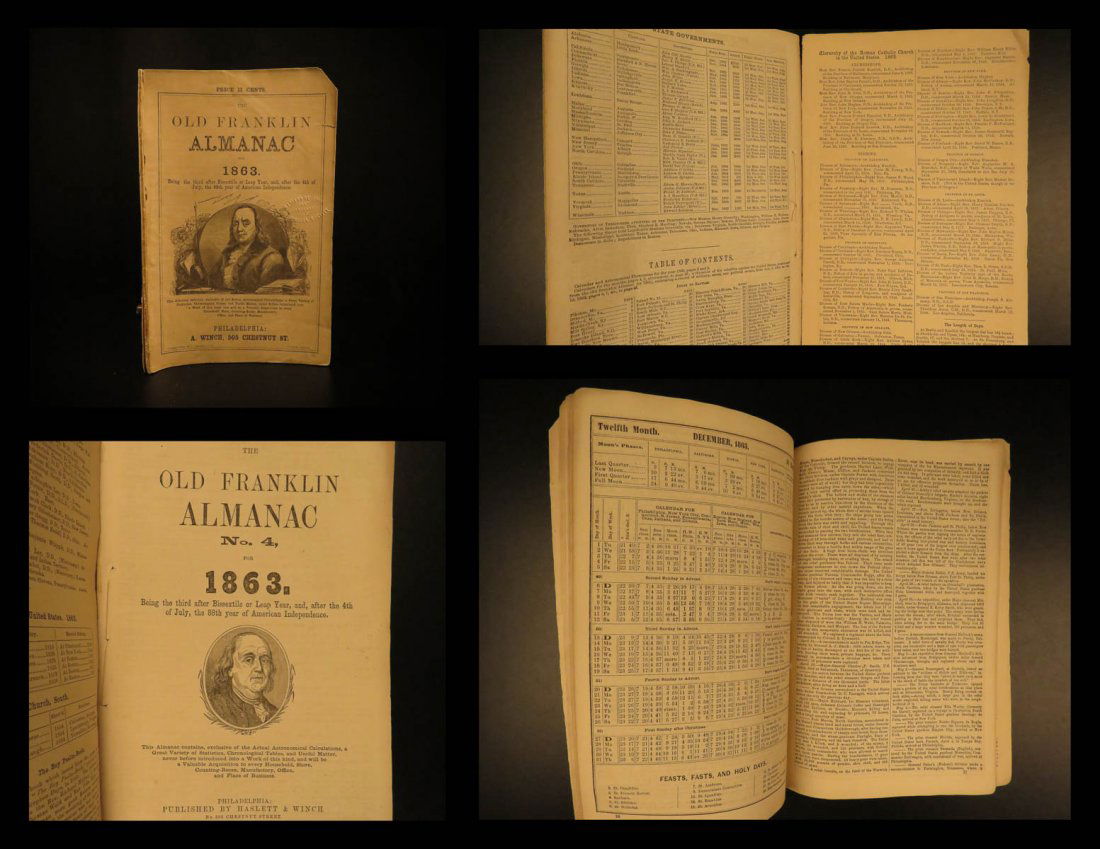 1863 Old Franklin Almanac CIVL WAR Confederate Union (1 of 10)