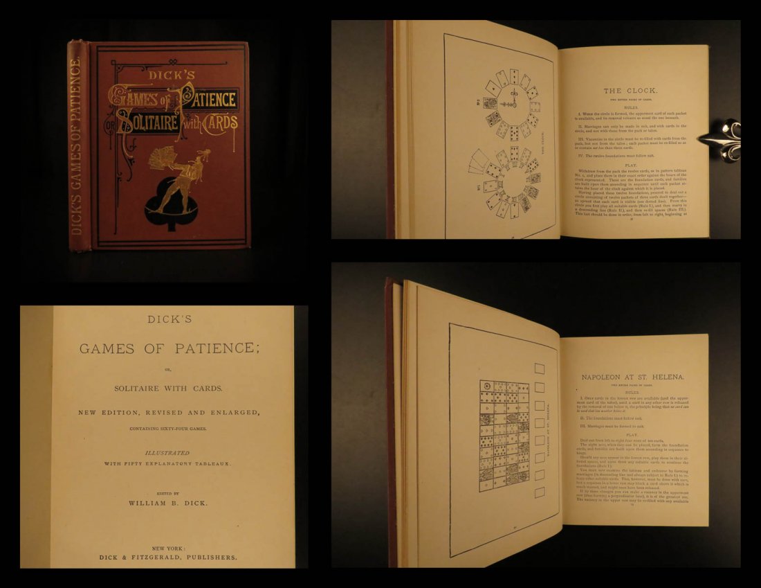 1884 Card Games of Patience Strategy Illustrated: 1884 Card Games of Patience Strategy Illustrated Solitaire Fitzgerald Dick Filled with 50 illustrations, “Dick’s Games of Patience” has 64 variations of the classic single player card game: Soli