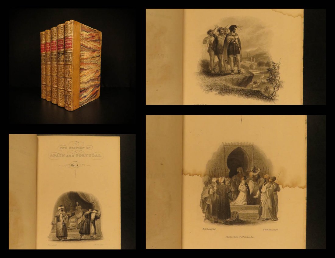 1832 History of Spain & Portugal Lardner Spanish: 1832 History of Spain & Portugal Lardner Spanish Portuguese 5v Leather Set Dionysius Lardner was 19th-century Irish scientist who is best known for his works designed to teach common readers about sci