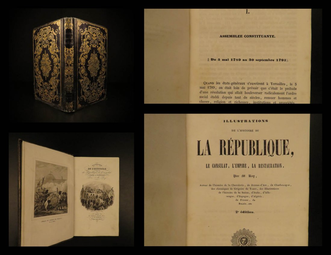 1847 BEAUTIFUL BINDING French Revolution Consulate: 1847 BEAUTIFUL BINDING French Revolution Consulate Politics Government Napoleon A rare historical book in an exquisite, decorative binding! “History of the Republic” is a mid-19th-century account 