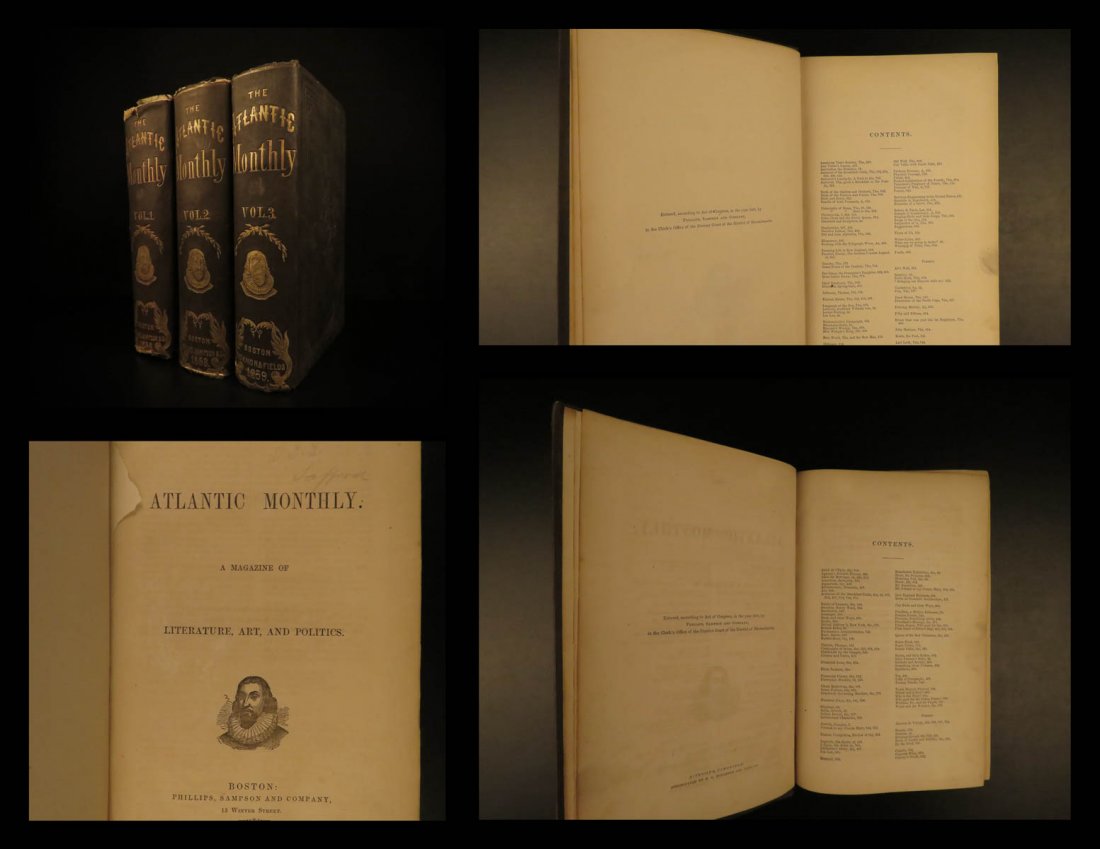 1857 1ed The Atlantic Monthly Famous Americana: 1857 1ed The Atlantic Monthly Famous Americana Thomas Jefferson Mormons Burr 3v “The Atlantic Monthly”, now known as “The Atlantic” is a long running periodical published in Boston beginning i