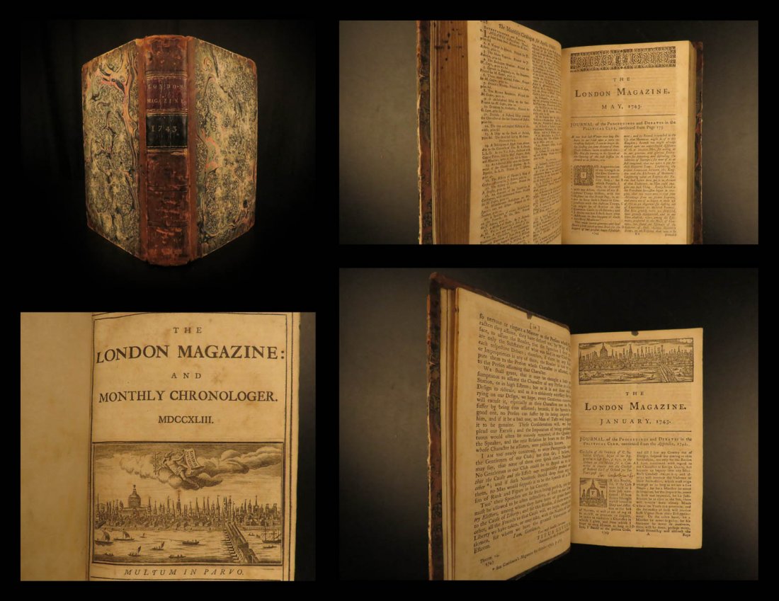 1743 London Magazine Anson Voyages War of Austrian: 1743 London Magazine Anson Voyages War of Austrian Succession Jamaica Frederick II A rare 1743 printing of the famed periodical, ‘The London Magazine’. This complete twelve-issue volume includes n