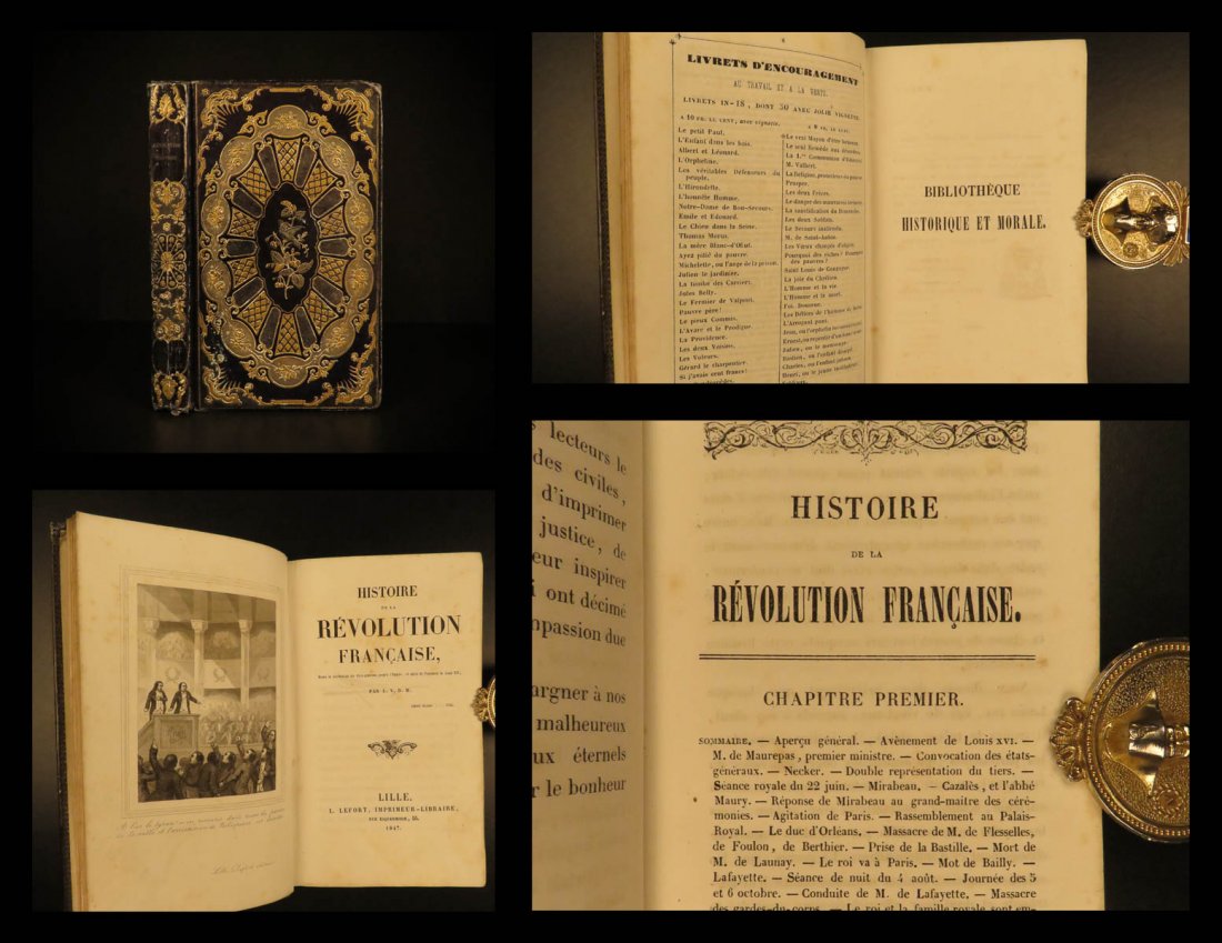 1847 BEAUTIFUL BINDING French Revolution Mirabeau: 1847 BEAUTIFUL BINDING French Revolution Mirabeau Lafayette September Massacre A rare historical book in an exquisite, decorative binding! “History of the French Revolution” is a mid-19th-century 