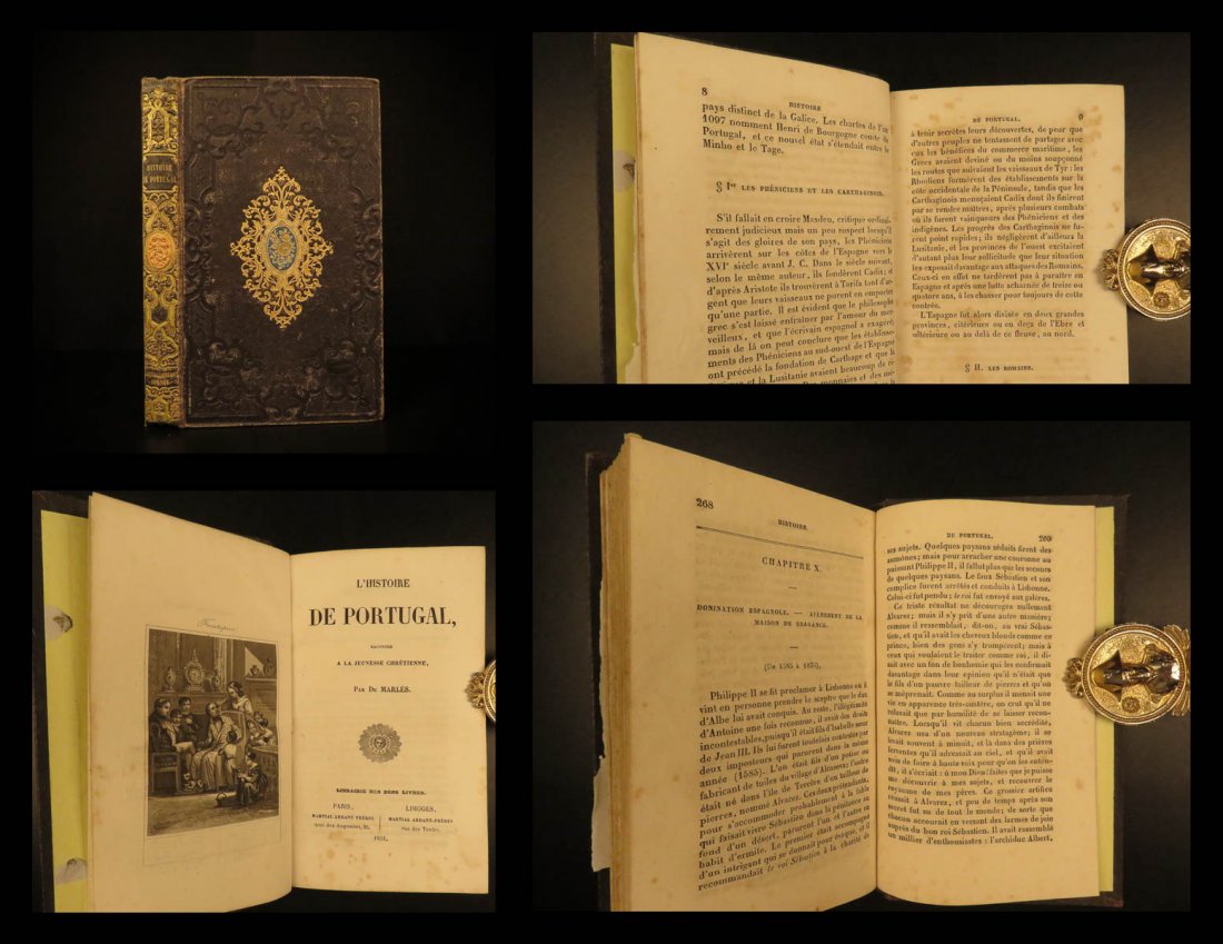 1851 BEAUTIFUL BINDING History of Portugal: 1851 BEAUTIFUL BINDING History of Portugal Alfonso V Africa Vasco da Gama Voyages A rare historical book in an exquisite, decorative binding! “History of Portugal”, by Jean de Marles, is a rare 19