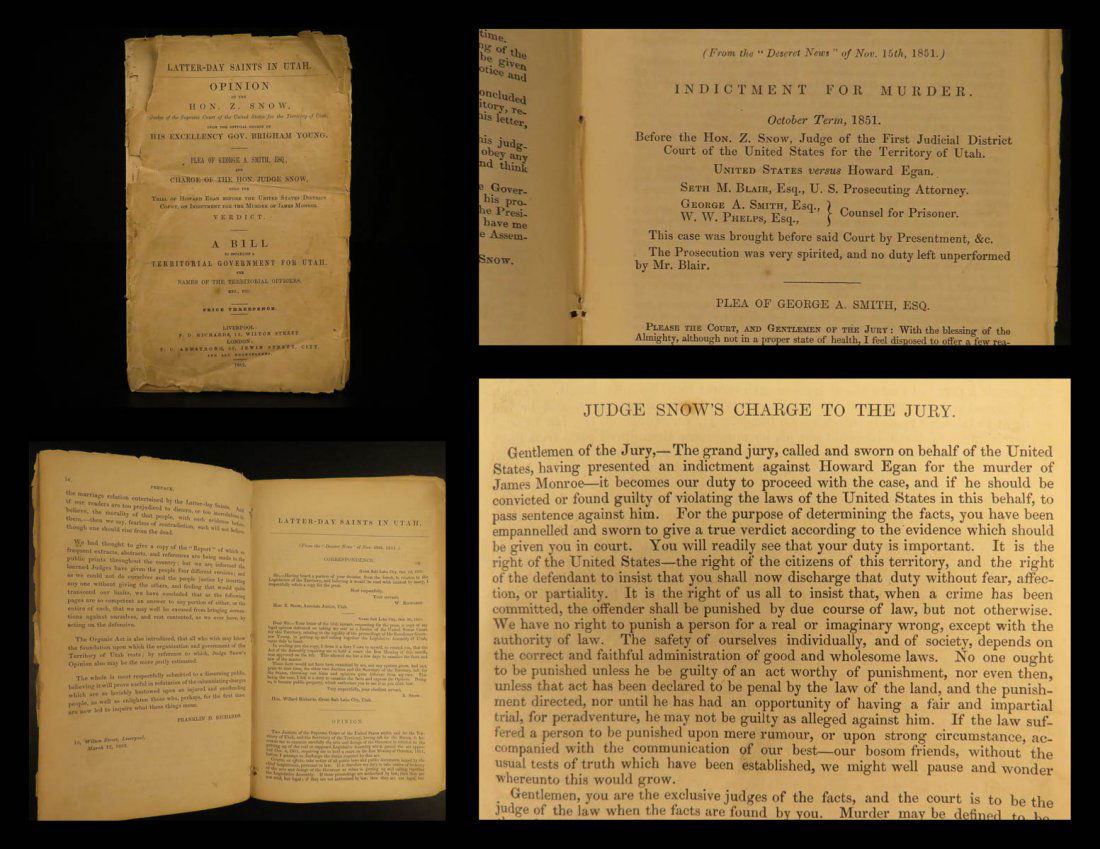 1852 1ed Mormon Pamphlet Utah Territory LAW Murder (1 of 10)