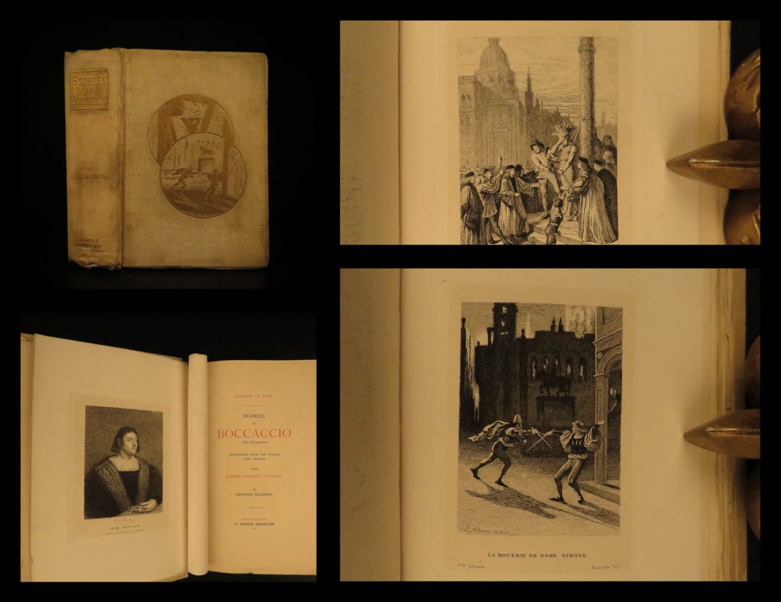 1881 Decameron Boccaccio Italian Black Death: 1881 Decameron Boccaccio Italian Black Death Bubonic Plague Flameng Illustrated “Human it is to have compassion on the unhappy” ― Giovanni Boccaccio ‘The Decameron’ is one of the most fa