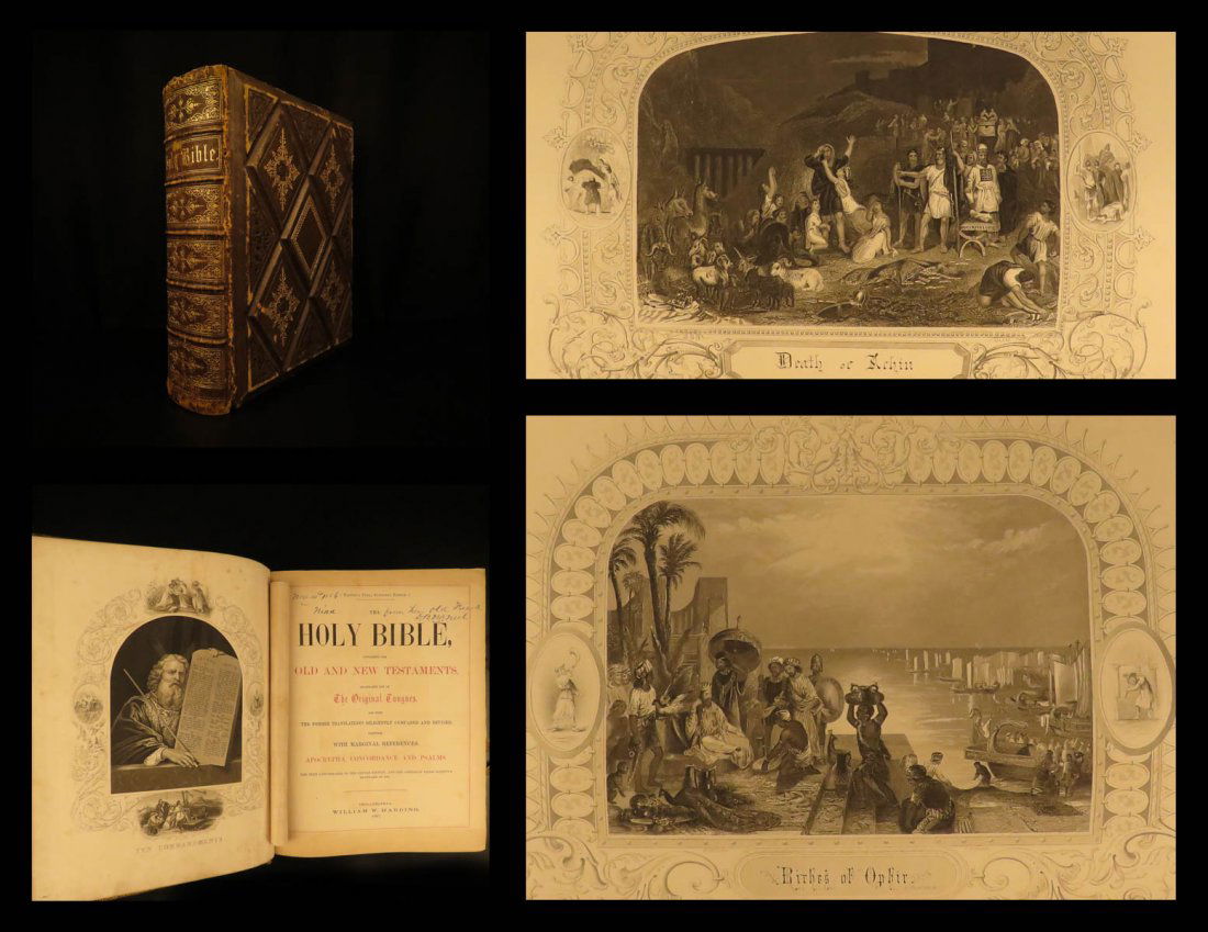1867 RARE Holy BIBLE Old & New Testaments HUGE Binding (1 of 10)