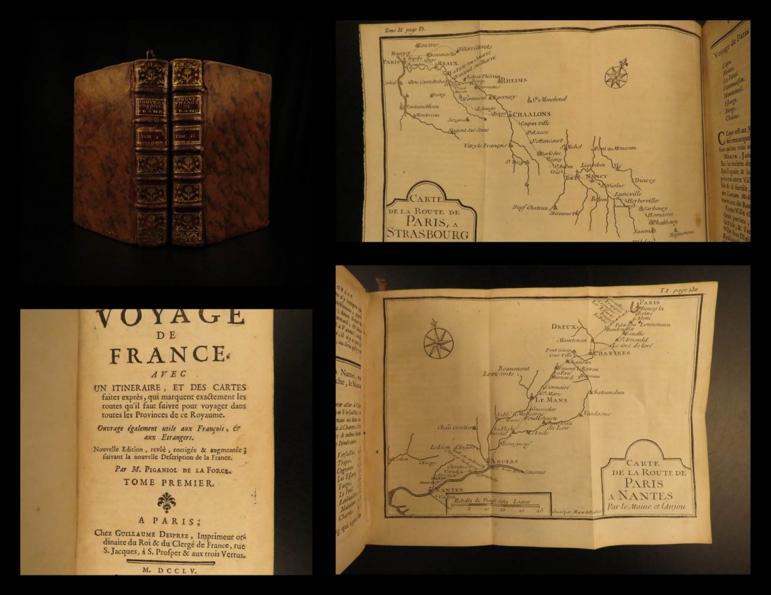 1755 Voyages in France Piganiol Geography Route Maps (1 of 10)