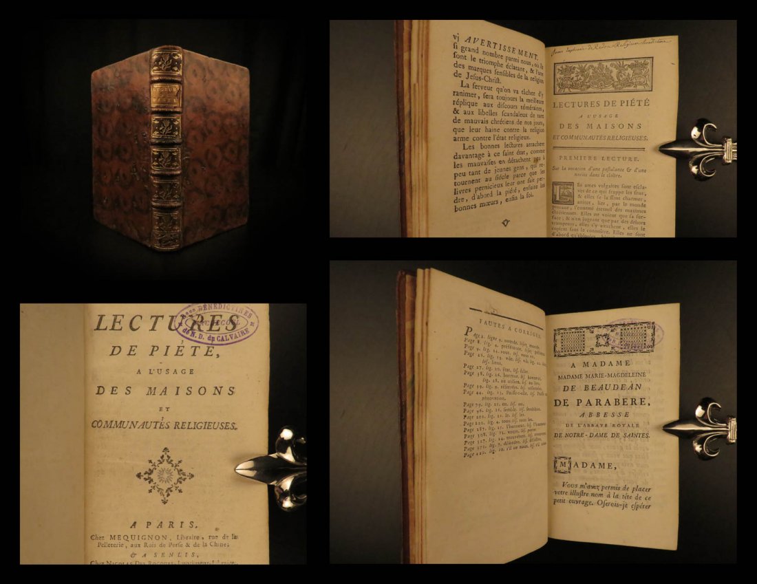 1763 1ed Lectures of Piety Catholic Liturgy Character: 1763 1ed Lectures of Piety Catholic Liturgy Character of God Prophecy Prayers A rare 18th-century Catholic liturgical text. “Lectures of Piety” is a collection of instructions for Catholic readers