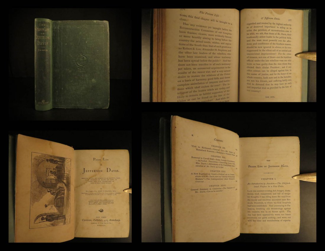 1866 1ed Jefferson Davis Prison Life Civil War Slavery: 1866 1ed Jefferson Davis Prison Life Civil War Slavery Confederate PROVENANCE "A sympathetic account of Davis's confinement at Fortress Monroe; by the physician assigned to attend him; includes severa