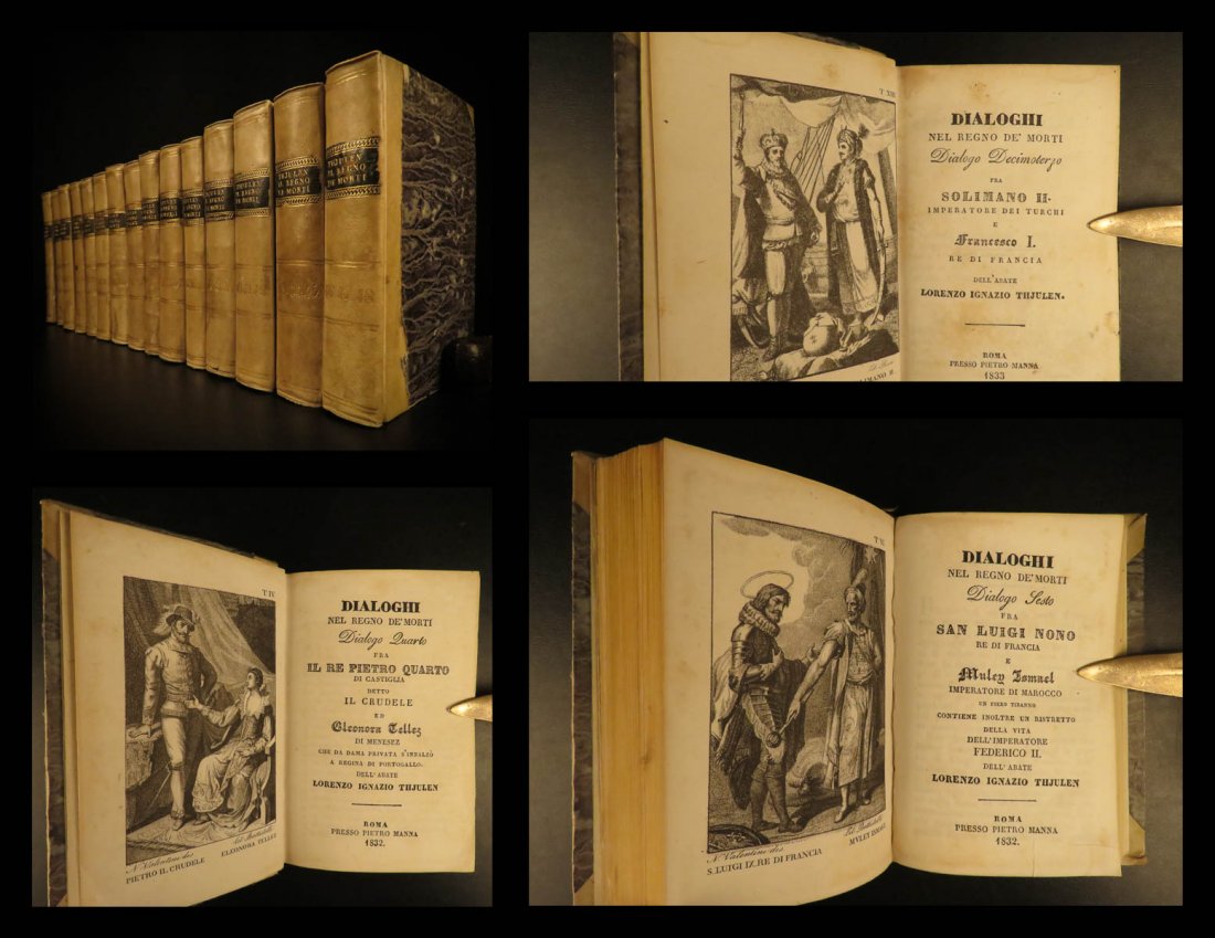 1832 Italian Dialogues of the Dead Thjulen Voltaire: 1832 Italian Dialogues of the Dead Thjulen Voltaire Queen Elizabeth Nader 15v Lorenzo Ignazio Thjulen was a 19th-century Swedish author, whose theological roots were founded in Catholicism. While trav
