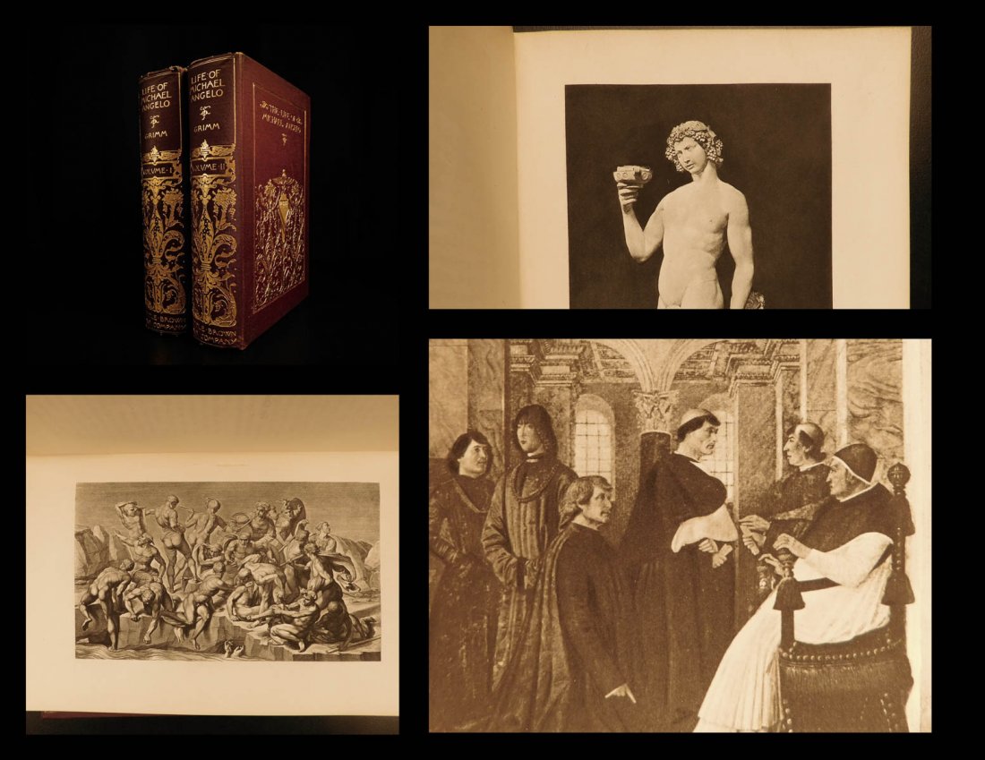 1896 EXQUISITE Michelangelo Art Italy Photogravure: 1896 EXQUISITE Michelangelo Art Italy Photogravure Illustrated Herman Grimm 2v ‘Life of Michelangelo’ is an English translation by Fanny Bunnett of Herman Grimm’s ‘Das Leben Michelangelos’ i