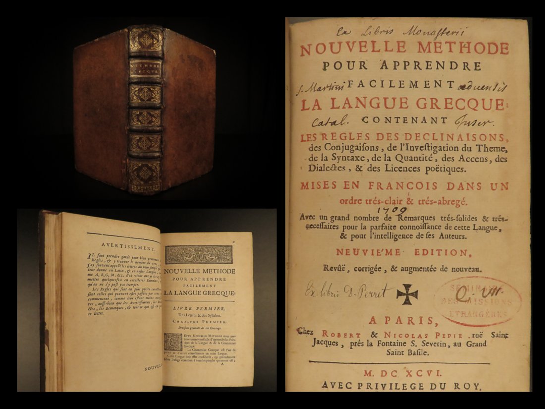 1696 GREEK Language Method for Learning Grammar French: 1696 GREEK Language Method for Learning Grammar French Grecque Claude Lancelot Claude Lancelot was a 17th-century French grammarian best known for his role in the establishment of the school at Port R