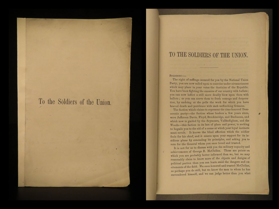 1864 1ed To Soldiers of Union Abraham Lincoln: 1864 1ed To Soldiers of Union Abraham Lincoln Philadelphia Union League Pamphlet In 1862, the Union League of Philadelphia was a founded to support the political views and governmental policies of Pre