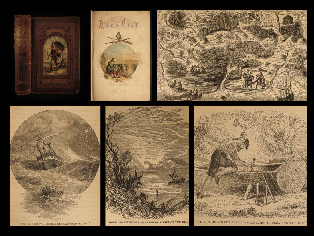 1876 Adventures of Robinson CRUSOE Defoe Voyages (1 of 10)
