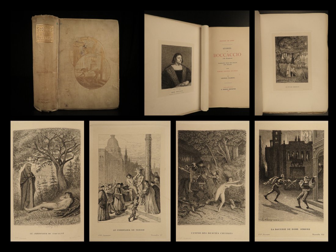 1881 Decameron Boccaccio Italian Black Death: 1881 Decameron Boccaccio Italian Black Death Bubonic Plague Flameng Illustrated “Human it is to have compassion on the unhappy” ― Giovanni Boccaccio ‘The Decameron’ is one of the most fa