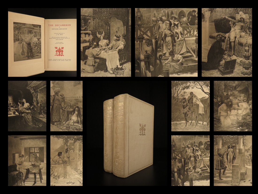 1921 Decameron Boccaccio Italian Black Death: 1921 Decameron Boccaccio Italian Black Death Bubonic Plague Chalon Erotic ART â€œHuman it is to have compassion on the unhappy.” â€• Giovanni Boccaccio â€˜The Decameronâ€™ is o