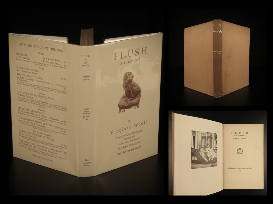 1933 1ed Virginia Woolf FLUSH Biography of Barrett B.: 1933 1ed Virginia Woolf FLUSH Biography of Barrett Browning DOGS Cocker Spaniel Virginia Woolf was a 20th-century English author who is known for her modern approach to narrative prose. Her book Flush