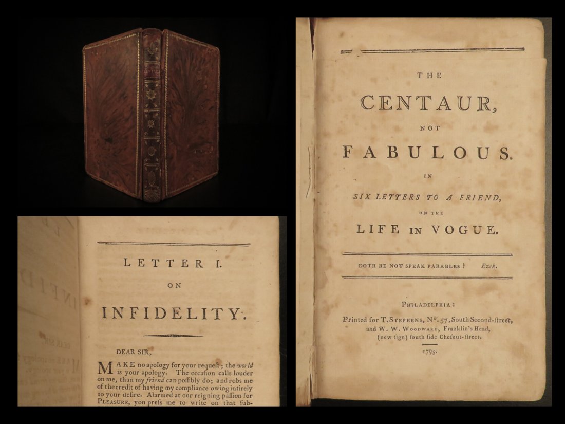1795 PHILADELPHIA 1st ed Centaur not Fabulous Young: 1795 PHILADELPHIA 1st ed Centaur not Fabulous Young Philosophy VA Lee Connection Edward Young was an 18th-century English writer whose works focused on moral philosophy and human emotion. One such wor